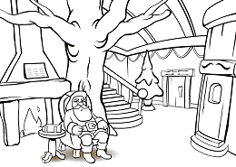 Santa Claus in front of the fire - Christmas Coloring Page