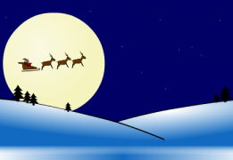 Santa in a sleigh drawn by flying reindeer - Christmas Ecard