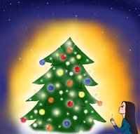 The little girl and the Christmas tree